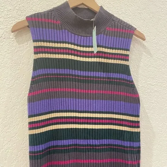 NWT Anthropologie Dolan Anne Ribbed Purple Striped Mock Neck Midi Dress 2X Work - Picture 6 of 10